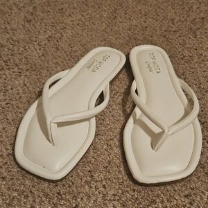 TOP Moda White Square-Toe Minimal Thong Sandals